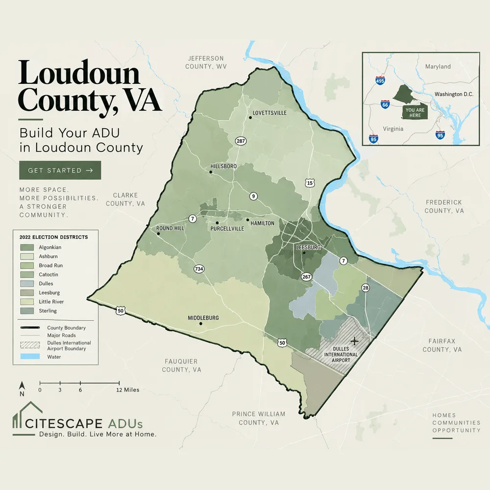 Map of Loudoun County, Virginia, showing its election districts and towns